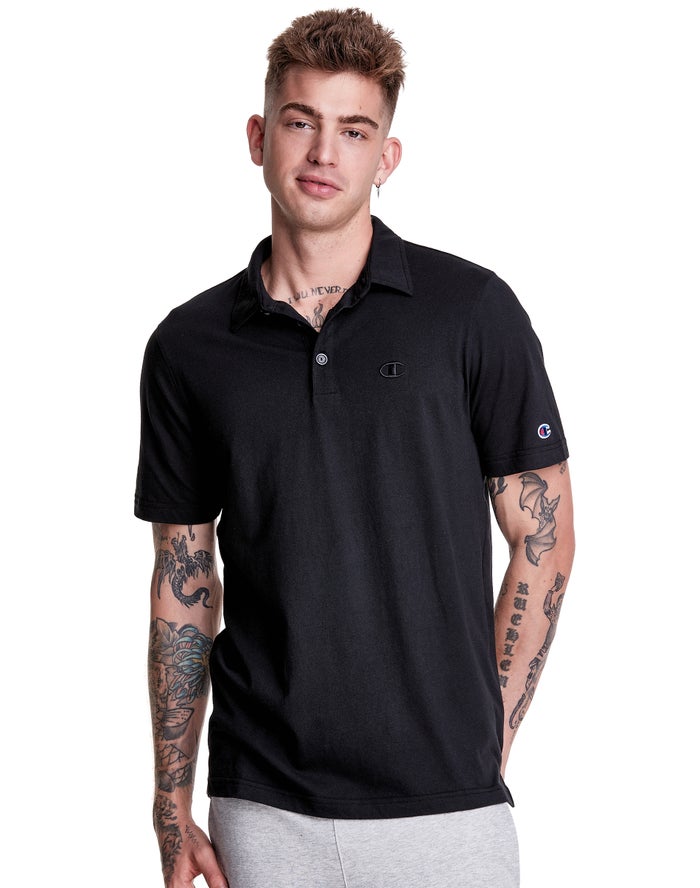 Champion Jersey Polo Erkek Tişört Siyah ( HGJIBL903 )